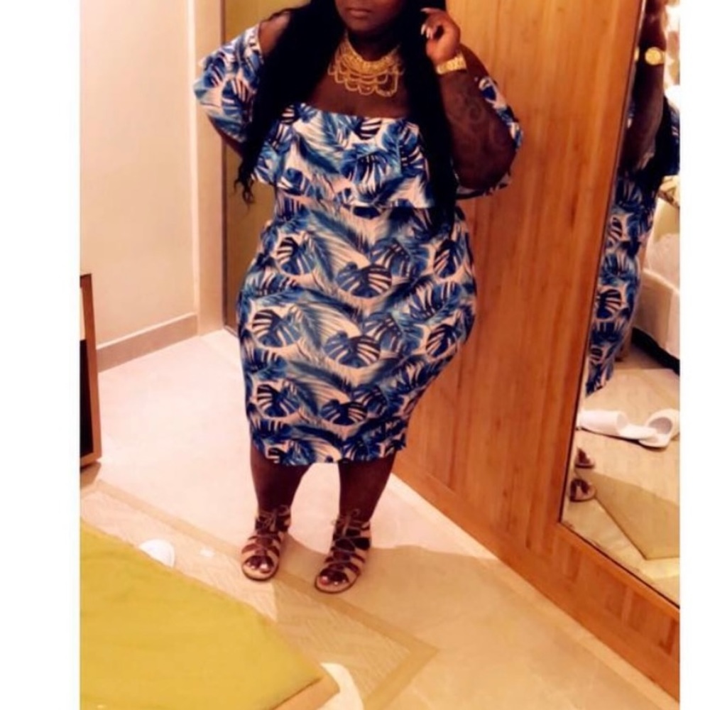 BooHoo floral off the shoulder midi dress